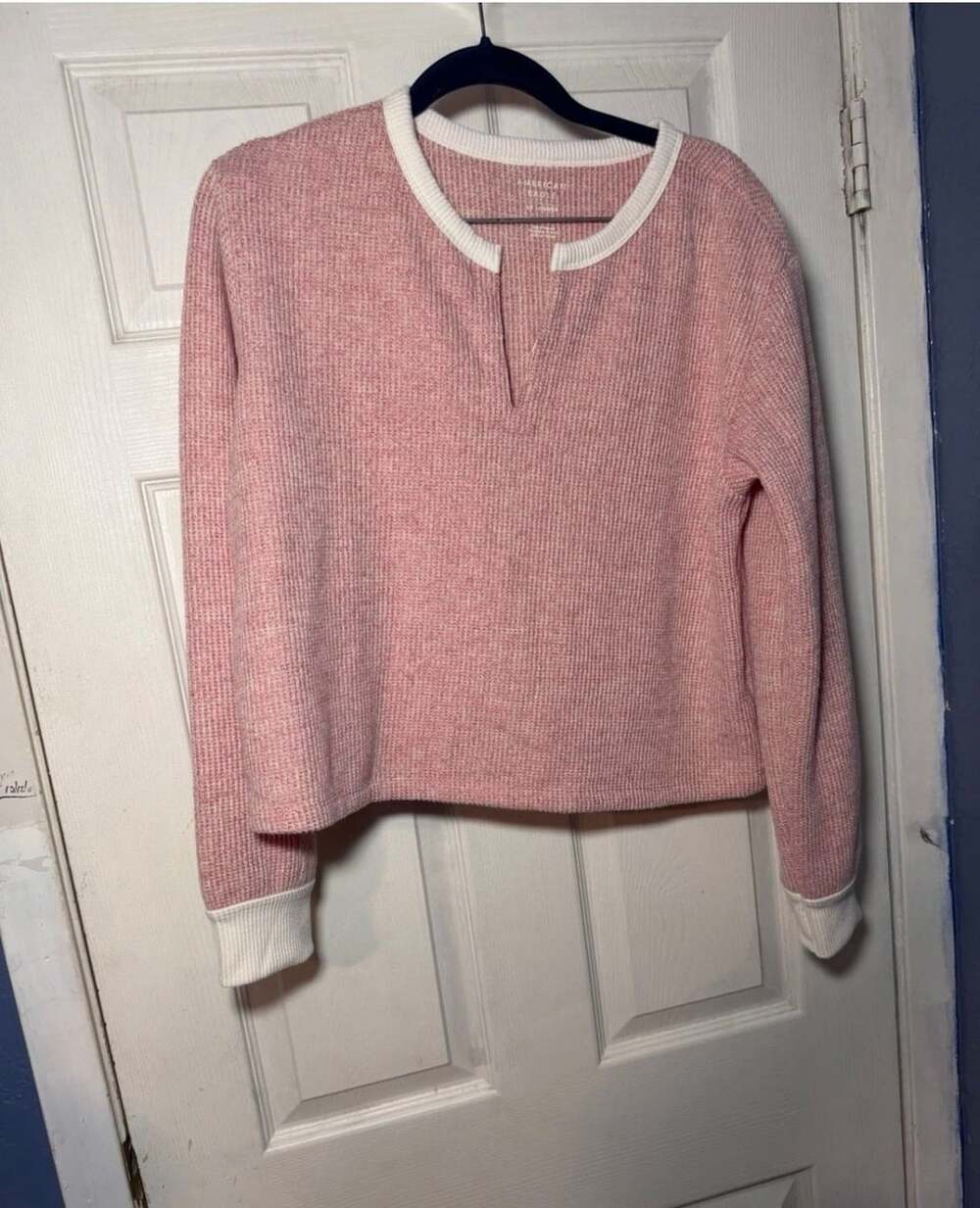 American Eagle AE Lounge Waffle Knit Henley Top Size S Pink